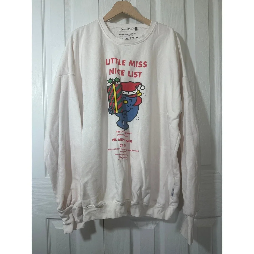 The Laundry Room Revolve Jumper Sweatshirt Little Miss Nice List Christmas White - Picture 3 of 7